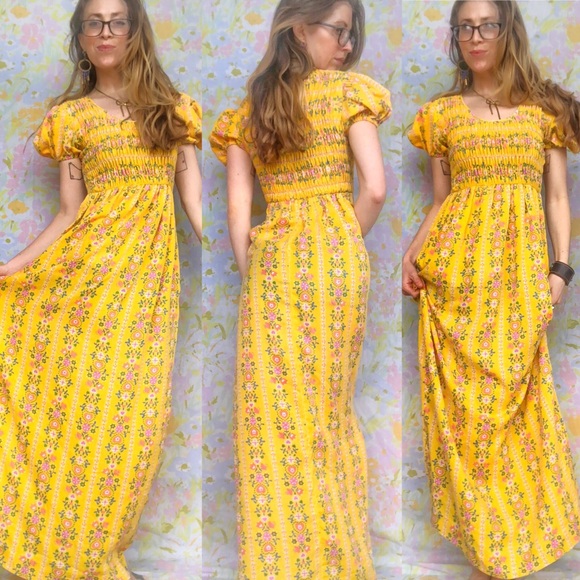 SOLD Vintage🌼70s Peasant Empire Waist Maxi Dress - Picture 2 of 8